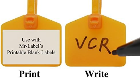 MR-Label 4-3/8 כבל ניילון מיקוד קשרי רוכס תוויות תוויות סמן-כתוב על | נעילה עצמית - עם תוויות להדפסה בחינם - לסימון חוט וארגון